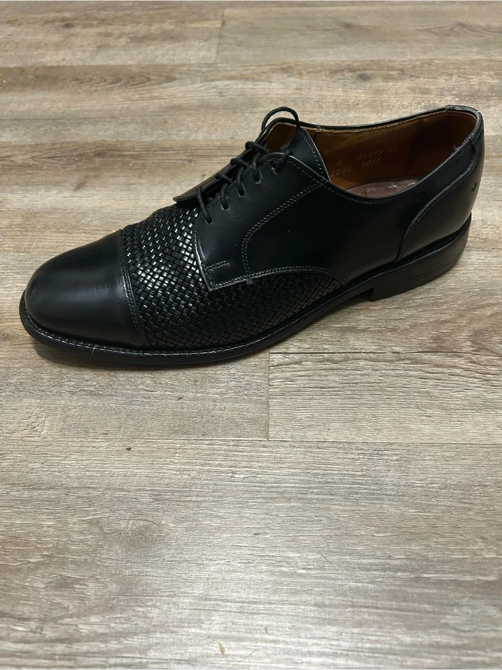 Allen Edmonds Lauderdale Men’s Size 9 D‎ Black Leather Woven Cap-Toe Derby Shoes
